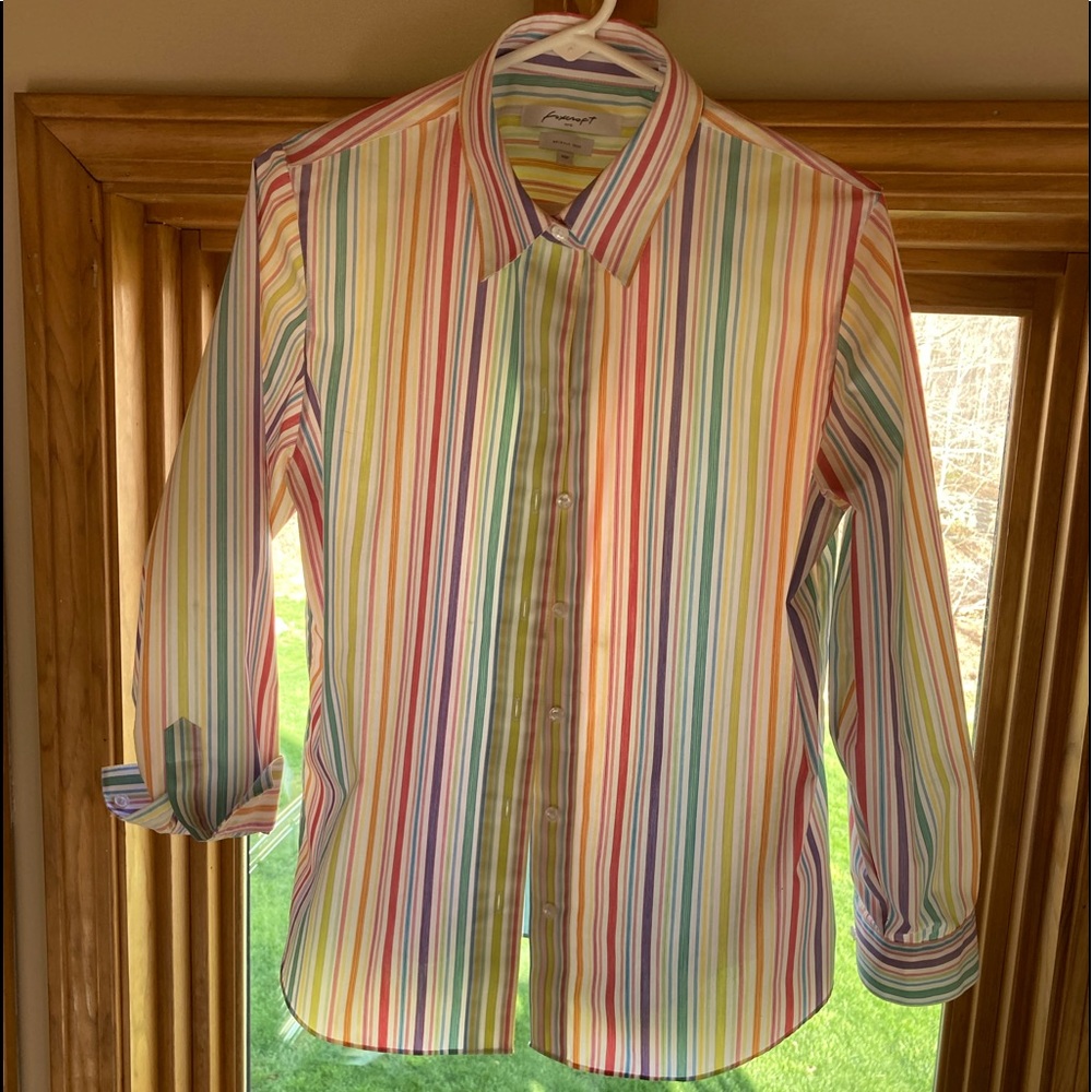 Foxcroft Wrinkle Free Women's Long Sleeve Top Size 10P multi color striped